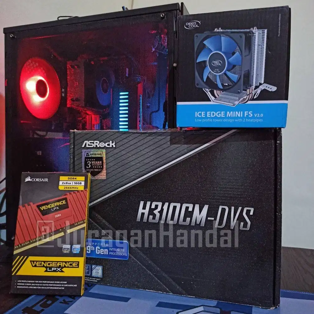 intel i5 9400F + Asrock H310CM-Dvs + RAM 16GB Corsair 2666Mhz + CASE