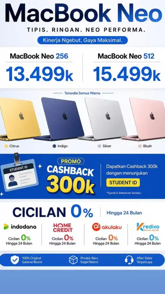 Macbook Neo 256GB bisa cicilan Free DP bunga ringan