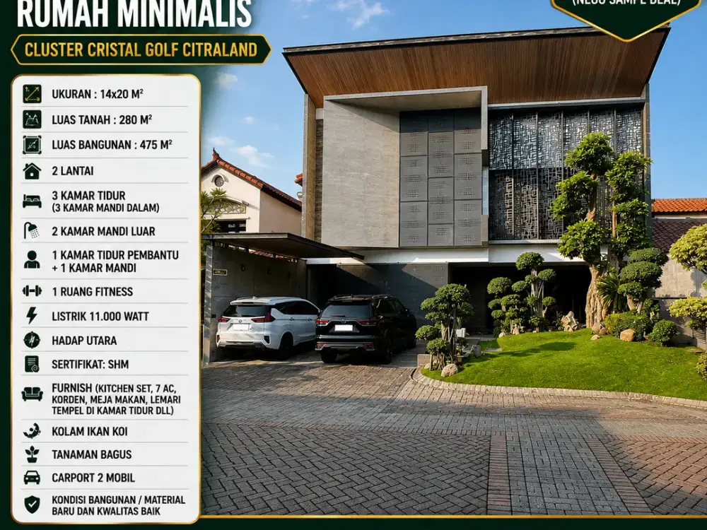 RUMAH PREMIUM – FURNISHED!! DIJUAL RUMAH 2 LANTAI DI CLUSTER CRISTAL GOLF CITRALAND - SURABAYA