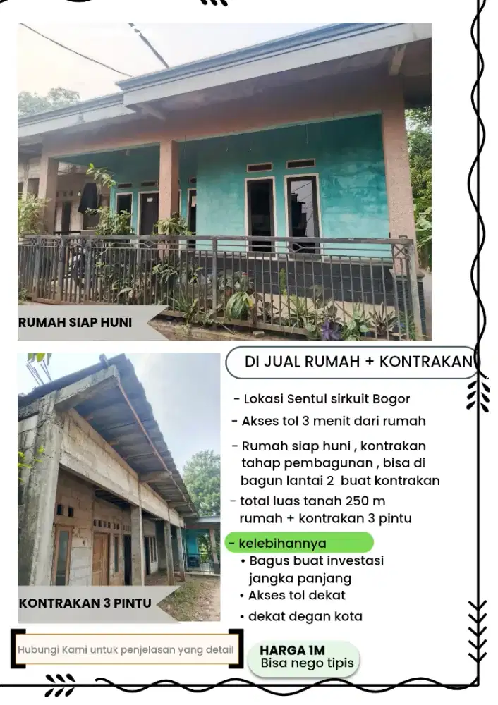menjual rumah siap huni + kontrakan tahap pembangunan