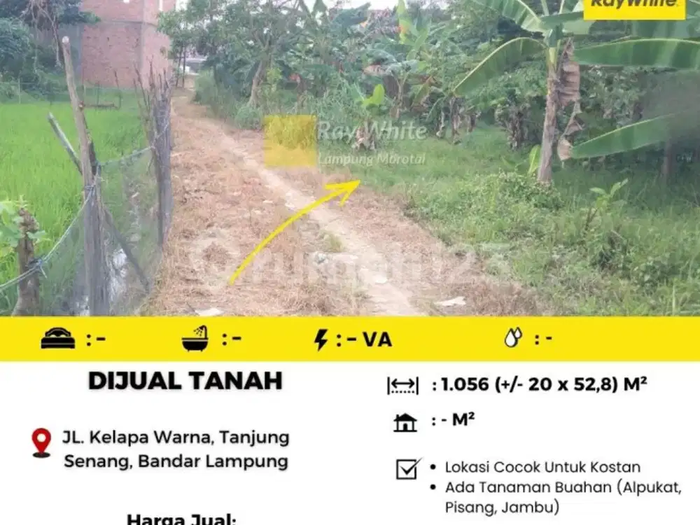 Dijual Tanah yang Berlokasi di Jl. Kelapa Warna, Tanjung Senang, Bandar Lampung