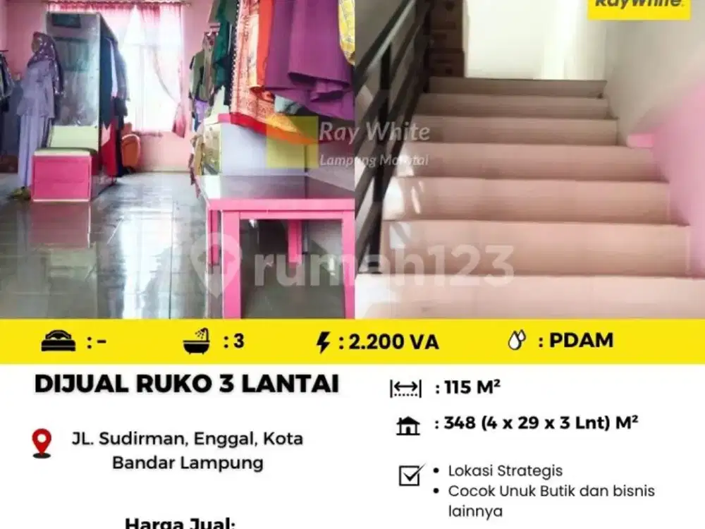 Dijual Ruko 3 Lantai di Jl.jendral Sudirman Kota Bandar Lampung