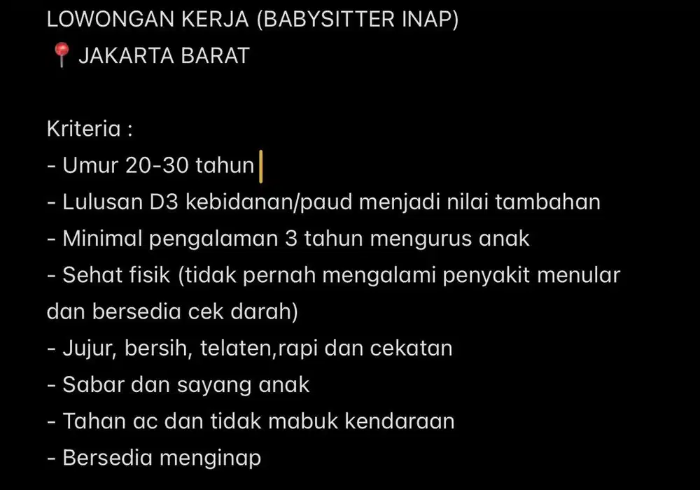 DIBUTUHKAN BABYSITTER INAP