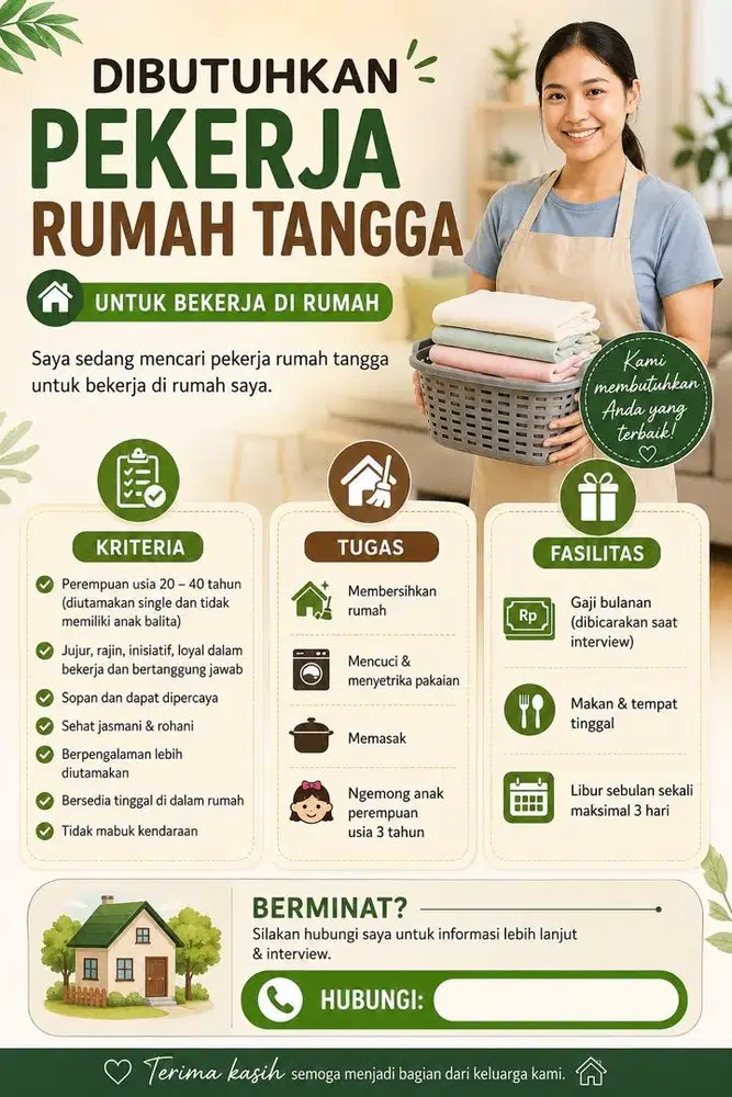 Dibutuhkan Pekerja Rumah Tangga