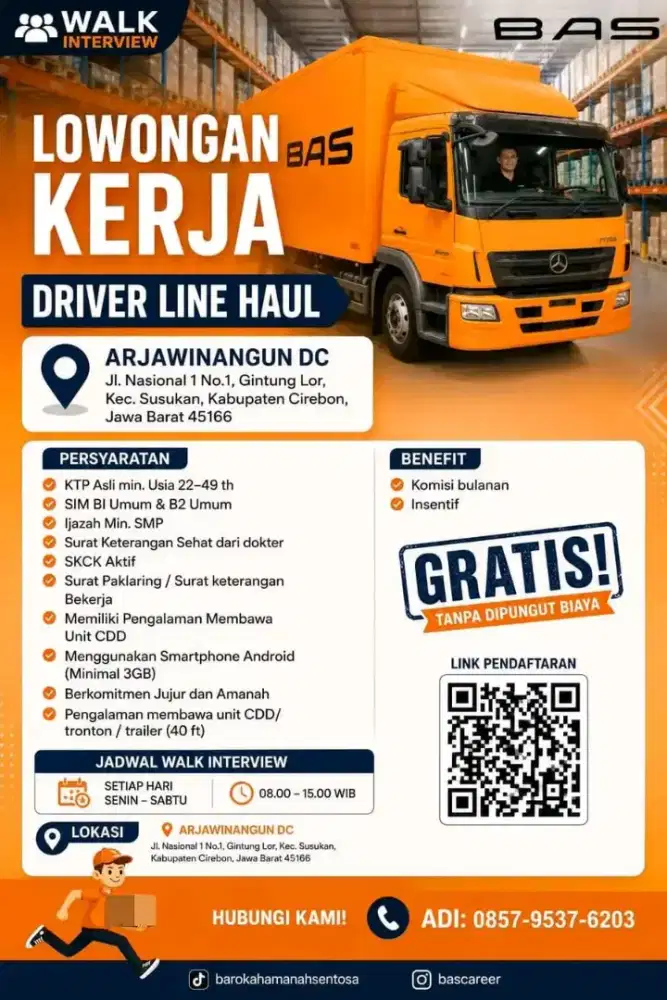 LOWONGAN KERJA DRIVER CIREBON & BANDUNG