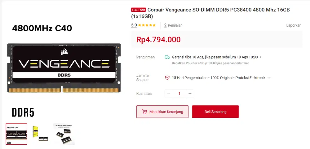 RAM 16GB DDR5 Corsair Sodimm / Memory Laptop. MURAAH !!!