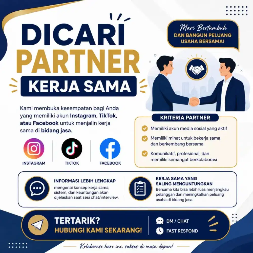 Dicari Partner Kerja Sama di Bidang Jasa Secepatnya