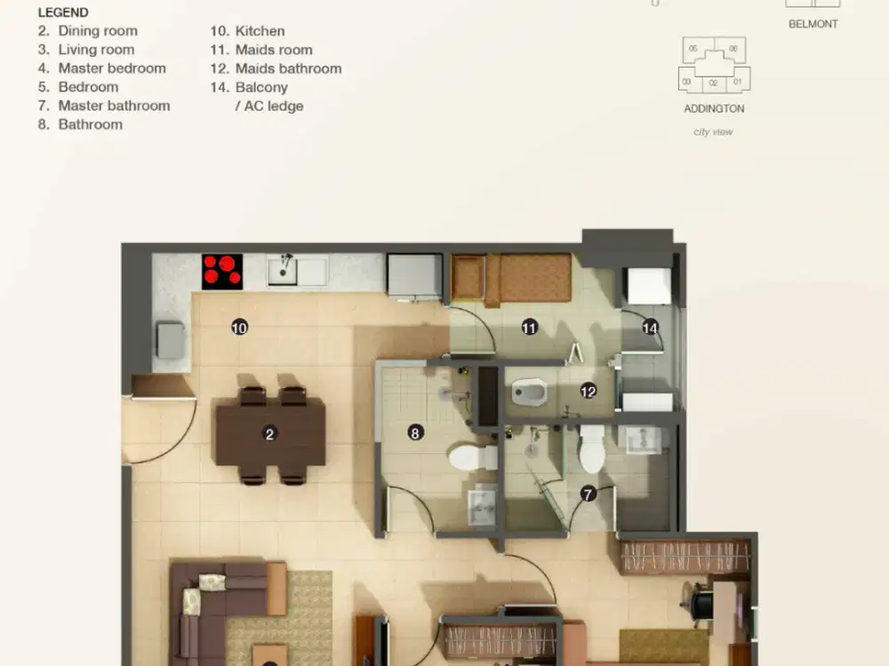 Apartemen 2 Kamar Tidur di Kensington Royal Suites Kelapa Gading luas 79m2 Lantai 12