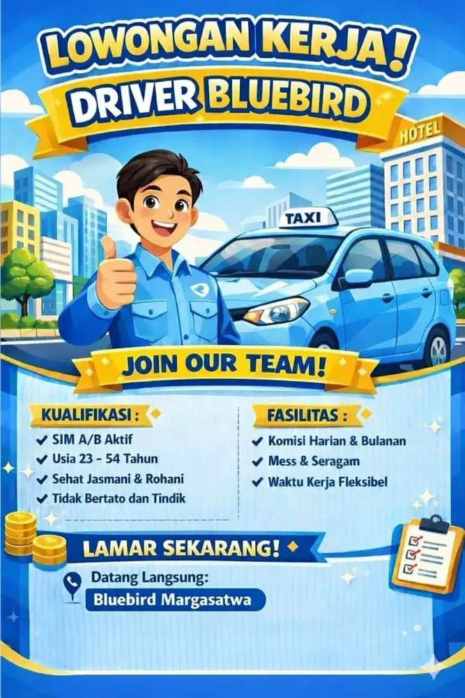 LOWONGAN DRIVER BLUEBIRD | KOMISI HARIAN & BULANAN | MESS & SERAGAM