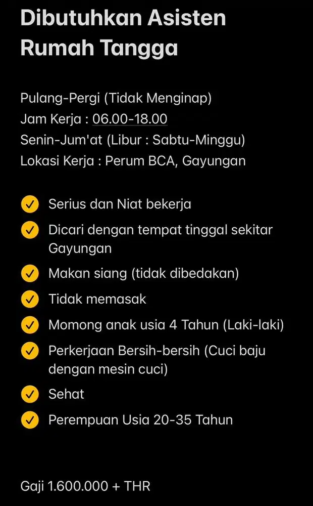 Dibutuhkan Asisten Rumah Tangga