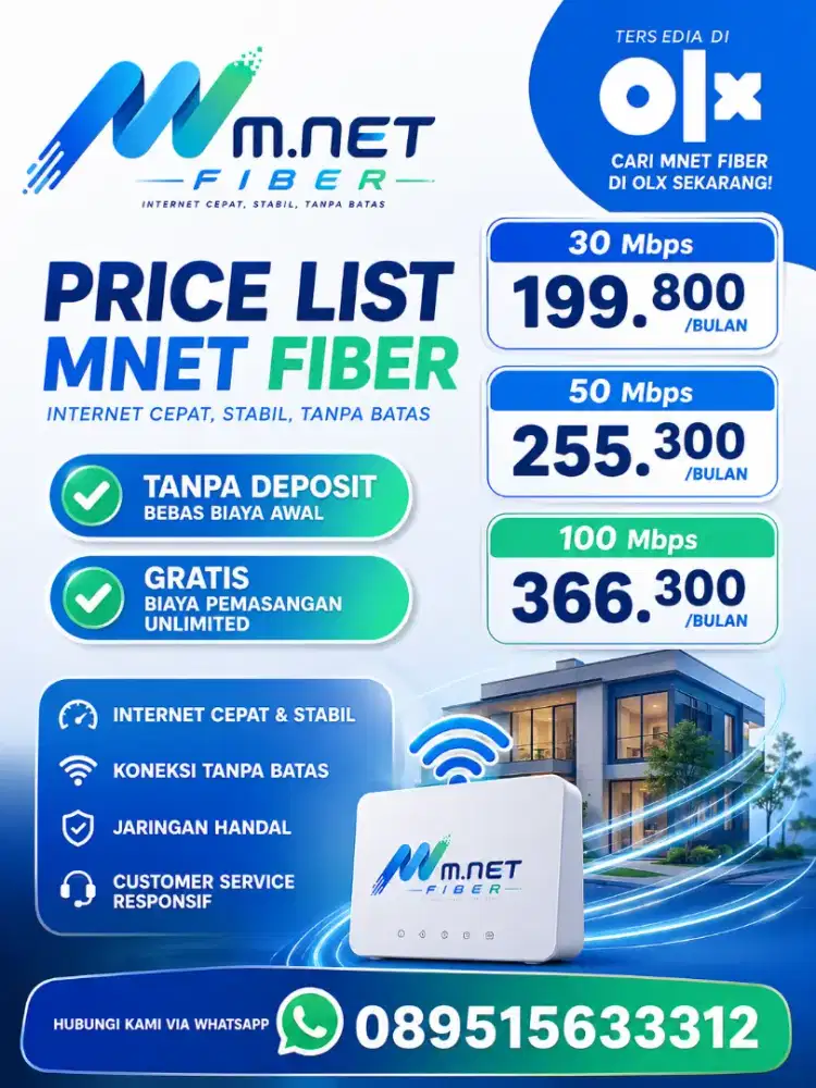 MNET Fiber Internet Cepat & Stabil 30–100 Mbps Tanpa Deposit