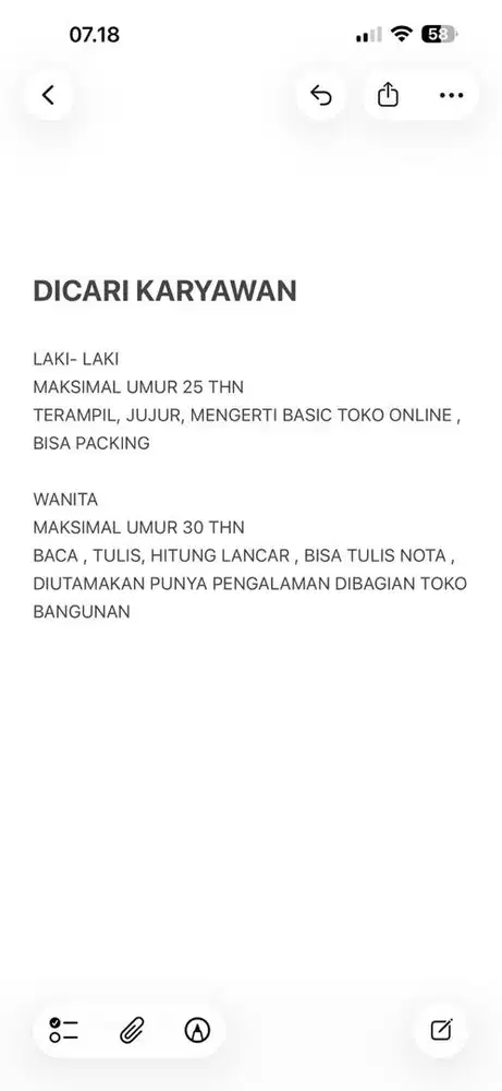 DICARI KARYAWAN LAKI-LAKI & PEREMPUAN