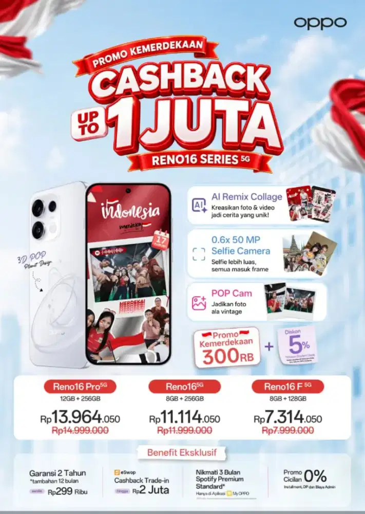 Oppo Reno 16 5G 8,/256gb new garansi resmi promo