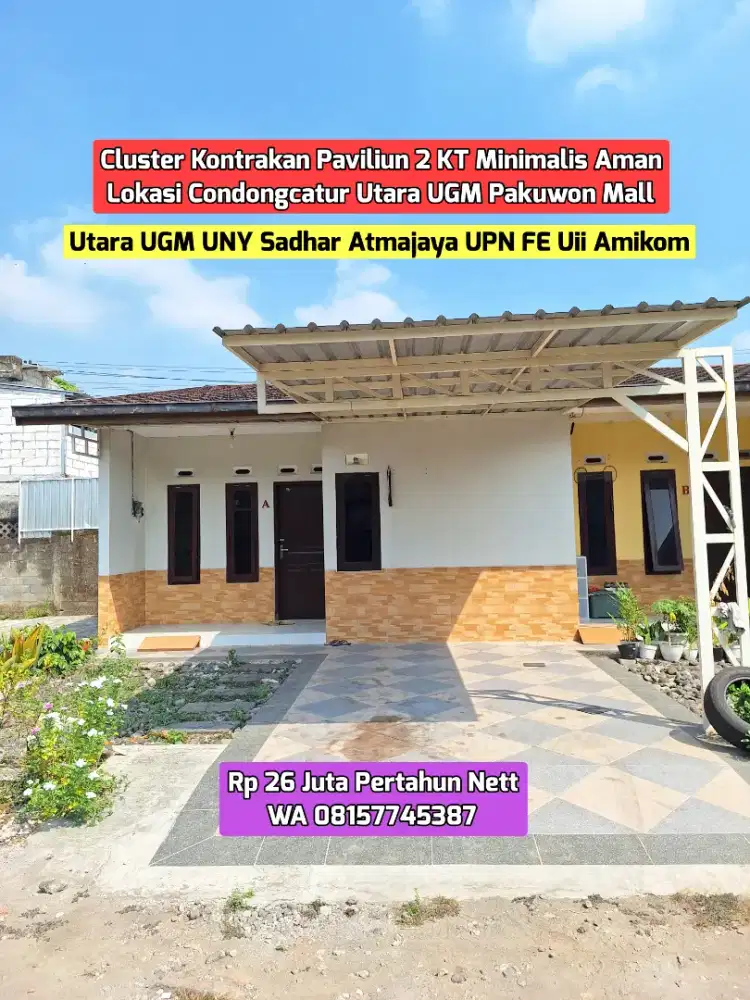 CLUSTER PAVILIUN 2KT DISEWAKAN , CANTIK MINIMALIS CONDONGCATUR 26JUTA