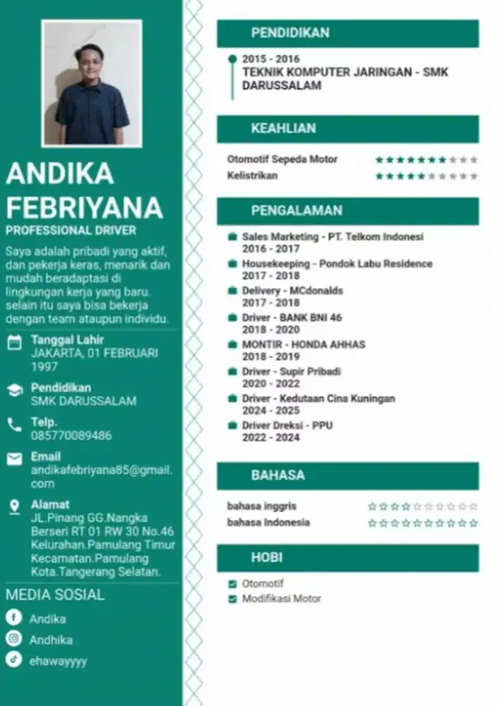 SAYA SEDANG MENCARI PEKERJAAN SUPIR PRIBADI ATAU SUPIR HARIAN