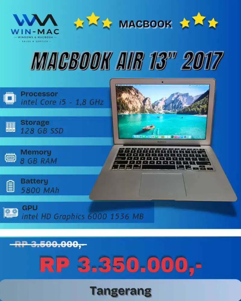 Macbook Air 13-inch, 2017 ~ intel Core i5 ~ RAM 8 GB