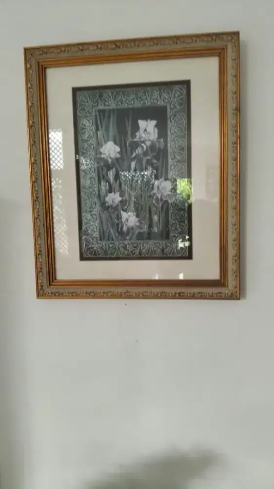 Hiasan Dinding Bunga Classic Elegant Frame Emas Sepasang Nego
