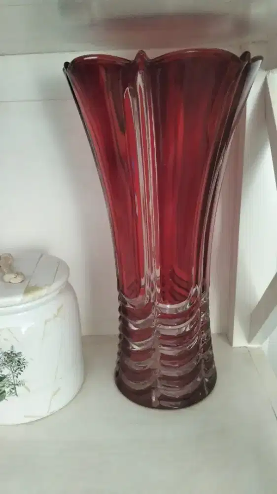 Vas Bunga Kristal Red Ruby Vintage / Hiasan Meja Pajangan (2 Pcs)