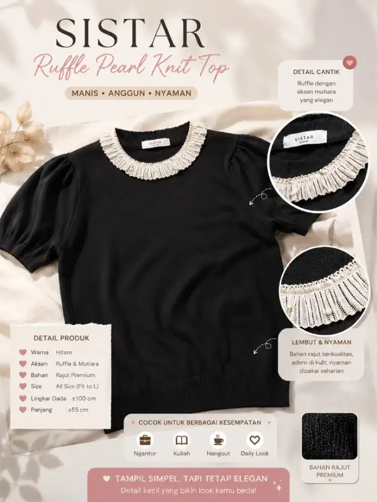 SISTAR Ruffle Pearl Knit Top