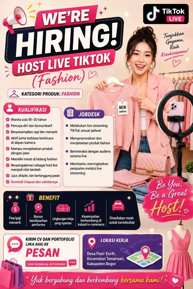 Dibutuhkan Host Live Streaming Tiktok Kategori Fashion