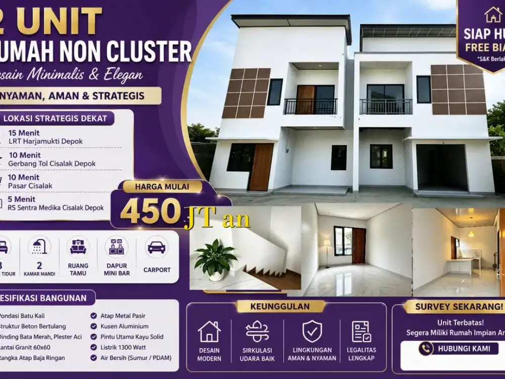 2 Unit Rumah New Siap Huni Dekat Gerbang Tol Cisalak Depok