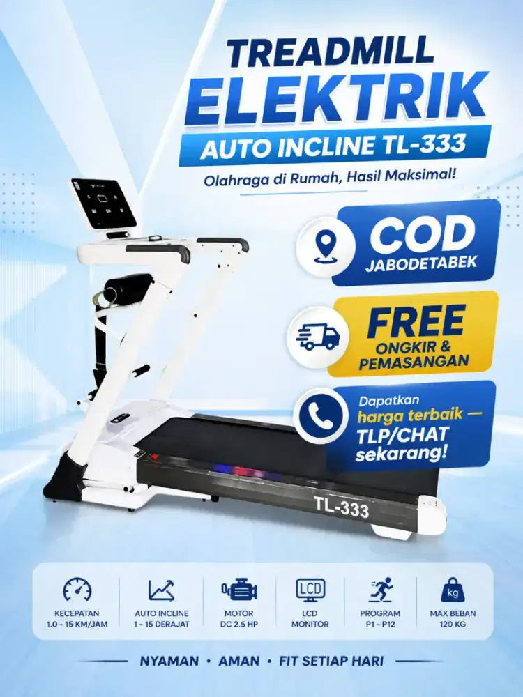 Treadmill Elektrik Total Fitness TL-333 Auto Incline | COD Jabodetabek