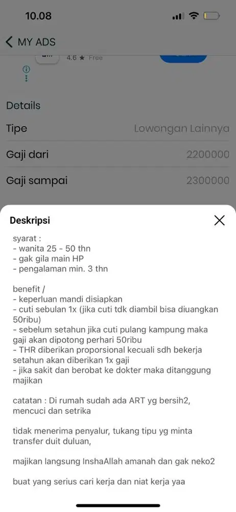 Dicari ART Menginap