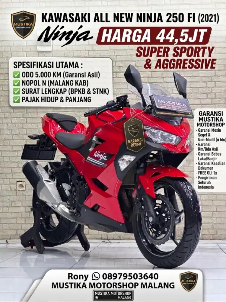 READY‼️ KAWASAKI ALL NEW NINJA 250 TH 2021 N KAB ODO 5RB PLAT PANJANG