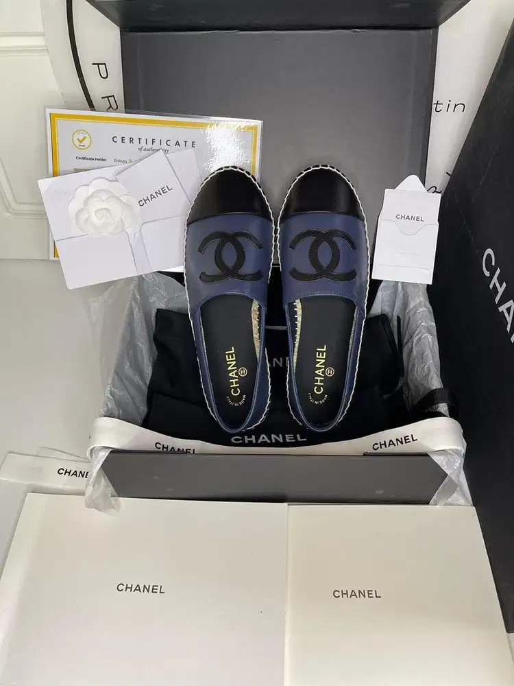 Preloved Espadrilles Lambskin Navy & Black Authentic
