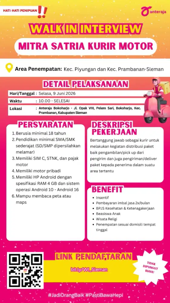 Dibutuhkan kurir mitra Anteraja