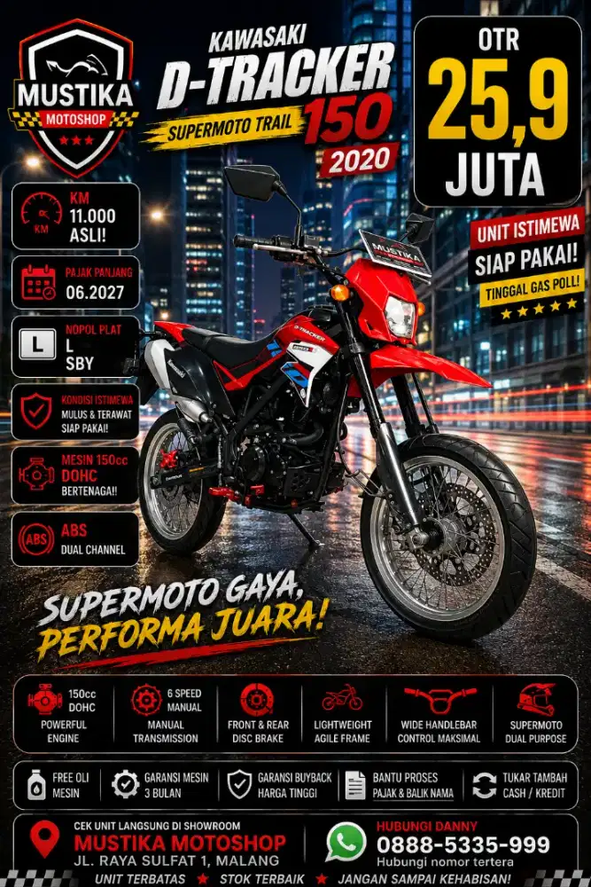 KM 11rb‼️Kawasaki D Tracker 150 2020. DANNY Mustika Motor Sulfat