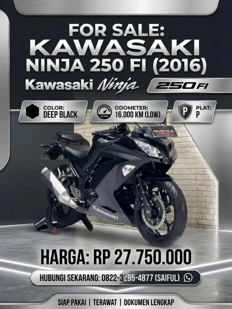 Perfect Condition!!Kawasaki Ninja 250 Fi 2016 Black Plat P-Mustika