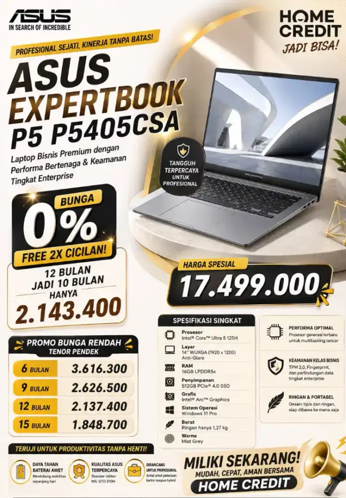 Ready segala macam merk laptop terima kredit bunga 0% free 2x angsuran