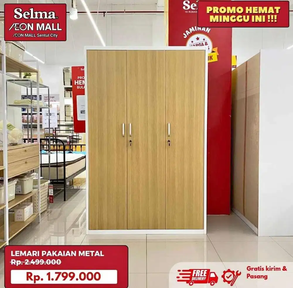 Lemari pakaian besi 3 pintu