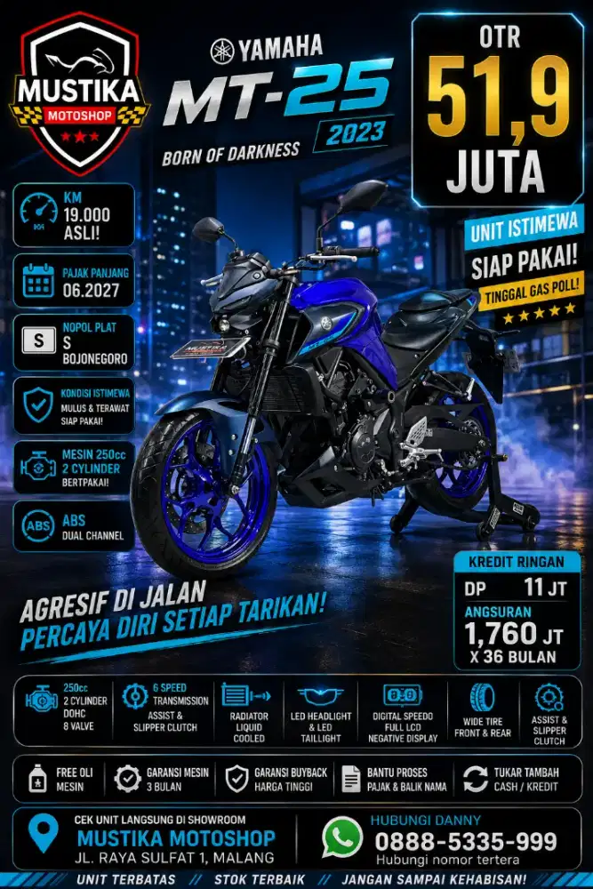 Naked 250 Fave‼️Yamaha MT25 2023. KM 19RB. DANNY Mustika Motor Sulfat