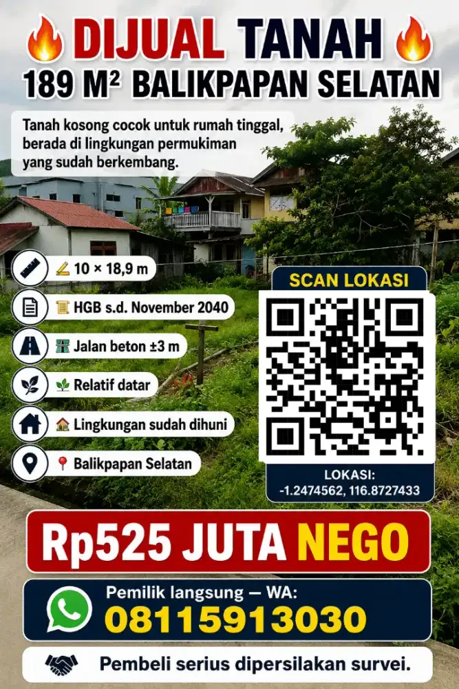 Dijual tanah di Balikpapan Selatan