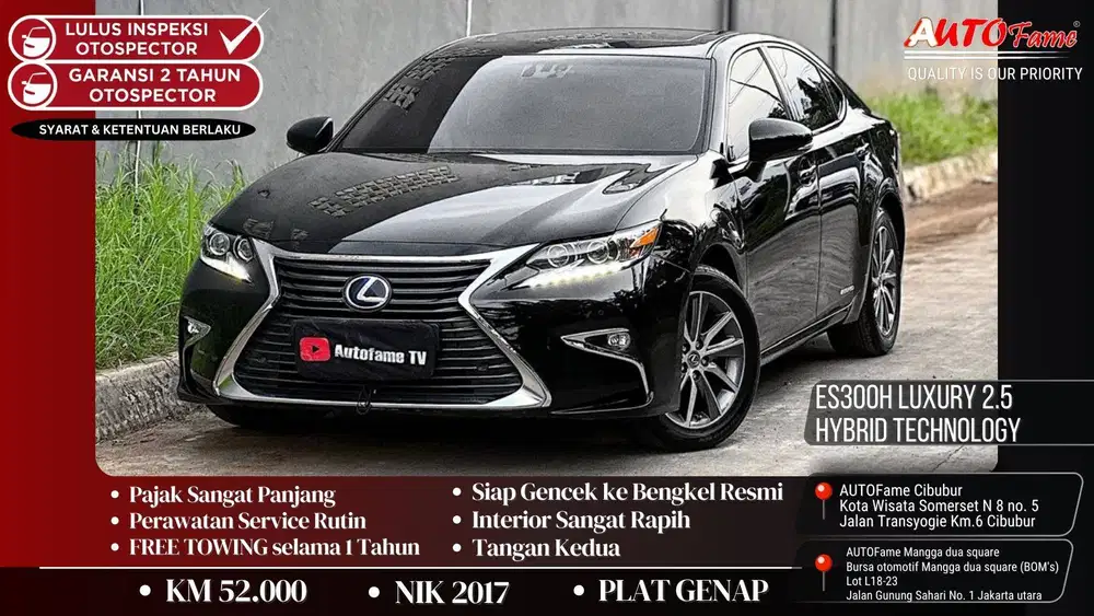 KM52RB Lexus ES300h Luxury 2.5 Hybrid Technology NIK 2017 Black On Bla