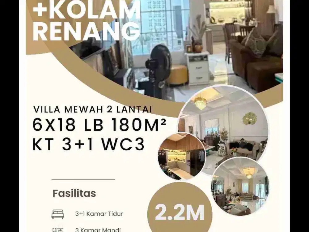 *Dijual Rumah Villa 2 lt ada Kolam Renang*

Spesifikasi

Di Perumahan Taman Losari 
Jl.jambu TanjungBunga

*Spesifikasi*
LT.6x18
Lb.180
KT.3+1
KM.3
Living Room
Kitchen Set
Garden/Carport/Rootoof
Listrik 3300
PDAM
SHM
*TURUN HARGA KHUSUS BULAN JULI 2026 DA