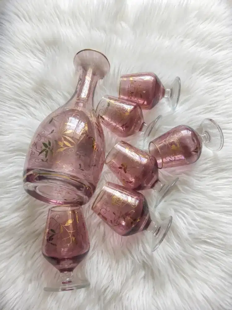 [Bisa Nego]Set Decanter & Gelas Wine Vintage(Gold Angel Premium Glass)