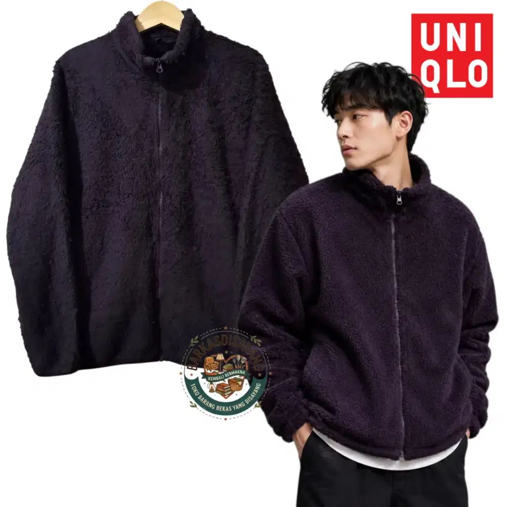 MURAH JAKET UNIQLO SHERPA LUAR DALAM UNISEX SIZE XL WARNA DARK PURPLE
