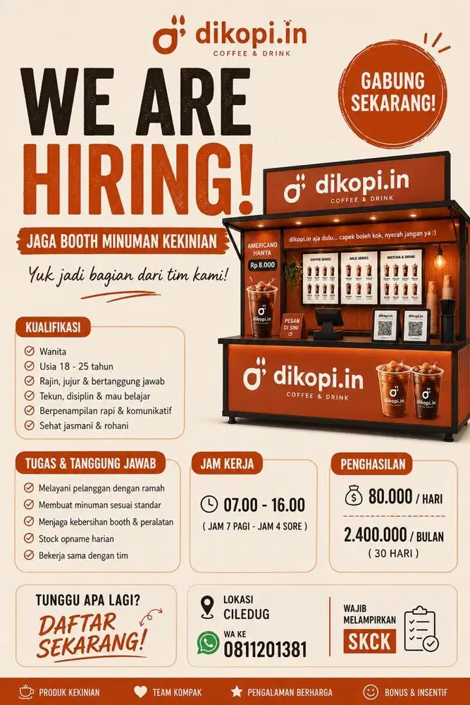 LOWONGAN KERJA – JAGA BOOTH MINUMAN KEKINIAN