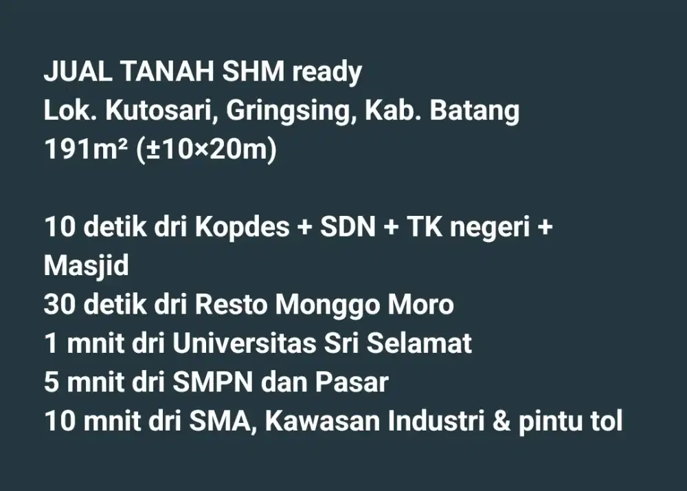 Jual tanah SHM murah