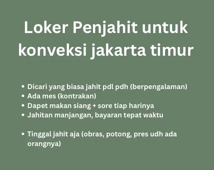 Loker Penjahit Borongan untuk Konveksi Jakarta Timur