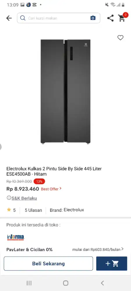 Electrolux kulkas sbs