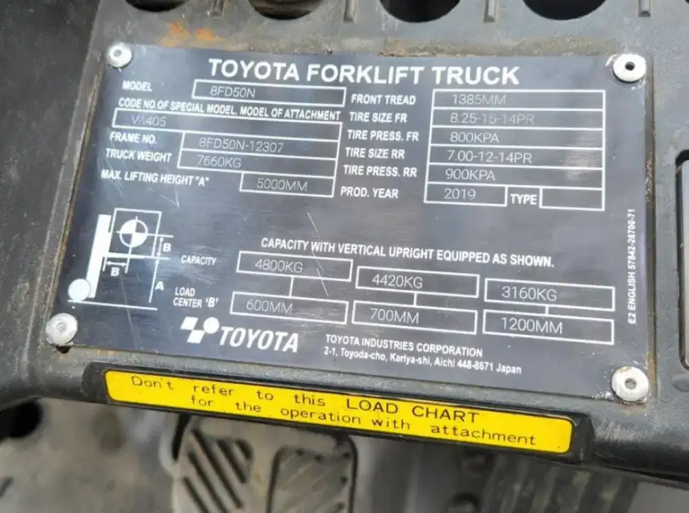 Forklift Toyota 5 ton tahun 2019