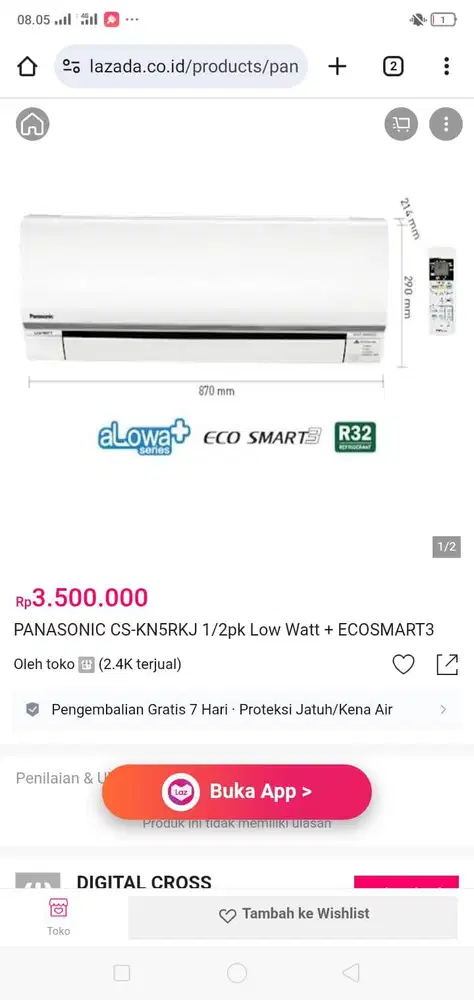 Di jual cepat!!! Ac bekas 1/2 PK panasonic sama dgn unit baru