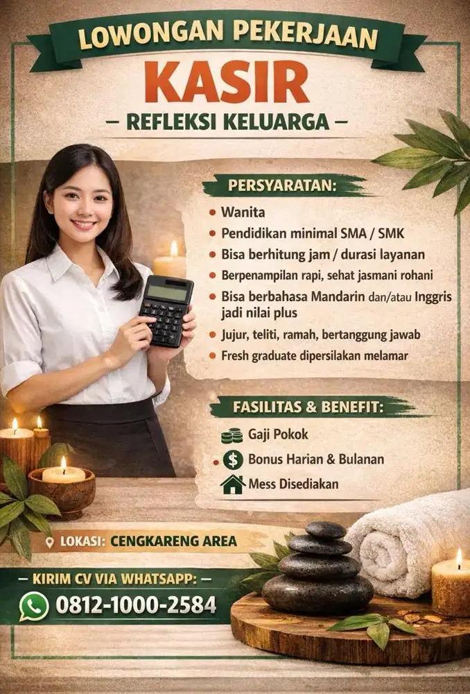 Lowongan Kasir Refleksi di Cengkareng, diutamakan yg berpengalaman
