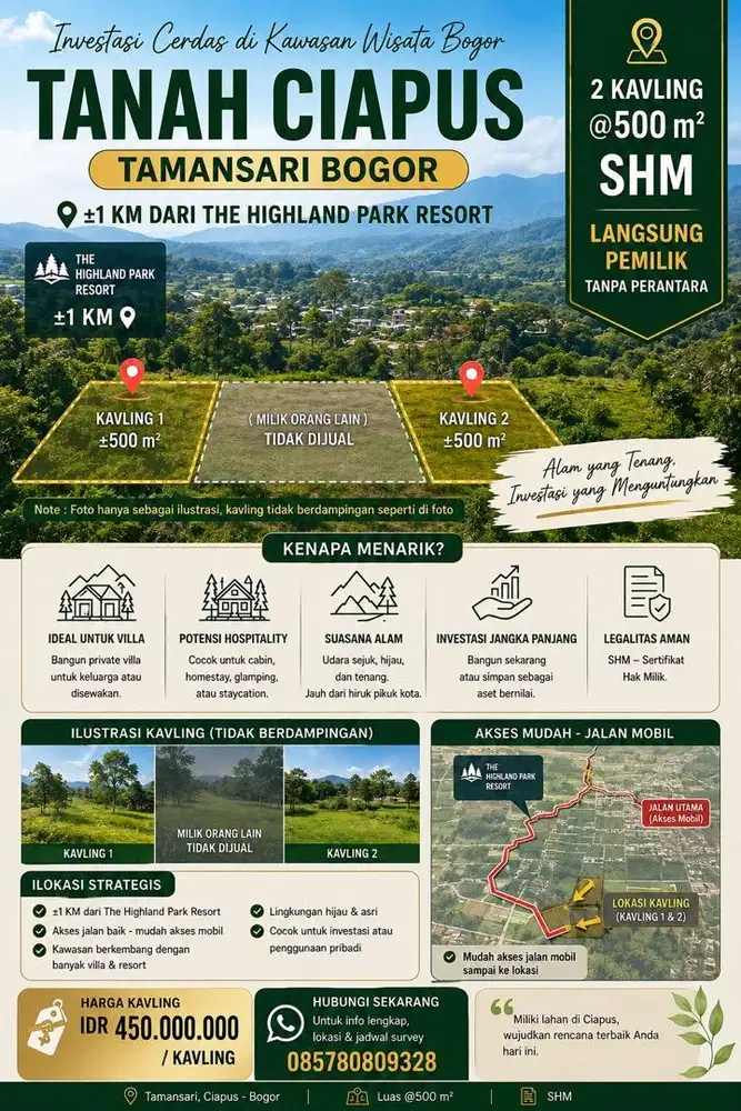 TANAH CIAPUS 500 M² — SHM | HANYA Rp450 JUTA!