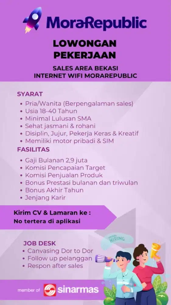 Lowongan kerja sebagai sales wifi my republik