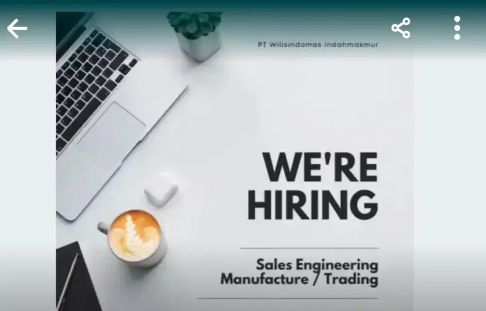 Dibutuhkan segera bagian sales manufactur/trading naguan insutri